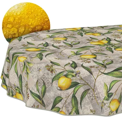 Tischdecke 140x180cm Oval Grau abwaschbar Madrid Stoff Premium Mediterran Zitrone mit, Hauptbild