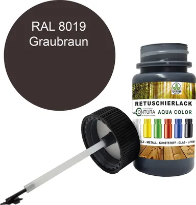 Produktbild von Reparaturlack Lackstift RAL Lack Pinselflasche 50ml. Farbe Holz Metall Möbel Auto Bad Retuschierlack - RAL 8019 Graubraun