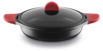Bratpfanne 24 cm, antihaftbeschichtet, mit Deckel, rot, für Induktion