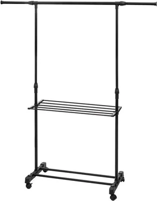 Zdjęcie produktu dla Wieszak na ubrania z suszarką – pralko-suszarka na kółkach – do wieszania ubrań – regulowany i wysuwany – wysokość 160 cm – czarny