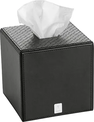 Quadratische Papierbox für Kosmetiktücher, Lederoptik, schwarz