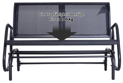 Obrázek produktu pro Zahradní houpací lavice, kovový rám, dvoumístná, 120 × 70 × 88 cm, prodyšná síťovina, nosnost 200 kg