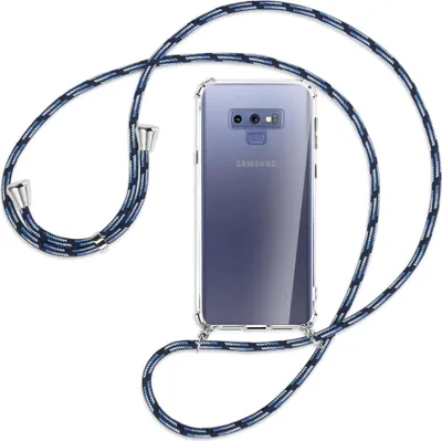 Produktbild von Handykette Backcover-Schutzhülle mit Band (Metall silberfarben) für Samsung Galaxy Note 9 - Blautöne