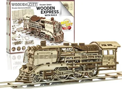 Produktbild von Wooden.City Holz Zug Puzzle - Wooden Express mit Schienen Modellbau