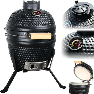 Produktbild von Kamado Grill Keramikgrill mit Deckel Ø32cm Thermometer bis 450 °C Holzkohlegrill BBQ Smoker Außengrill