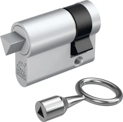 Produktbild von BASI - Dreikant-Halbzylinder - 10/30 mm - für Absperrpfosten, Schaukästen, Müllbehälter - außenliegend - mit Dornschlüssel