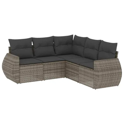 Produktbild von vidaXL 5-tlg. Garten-Sofagarnitur mit Kissen Grau Poly Rattan