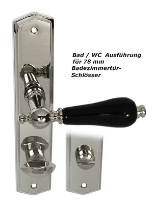Produktbild von Massiv Messing Türbeschlag Sparta LS WC Edelstahlfarbig poliert Schwarzer Porzellangriff