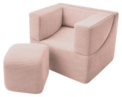 Produktbild von VELINDA 3-in-1 Kindersessel aus Schaumstoff – Ausklappbarer Kindersessel mit waschbarem Cordbezug – Puderrosa