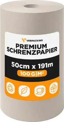 Produktbild von Schrenzpapier auf Rolle | 100 g/m² | 50 cm x 191 m 1 Rolle | Verpackungsmaterial Packpapier Füllmaterial