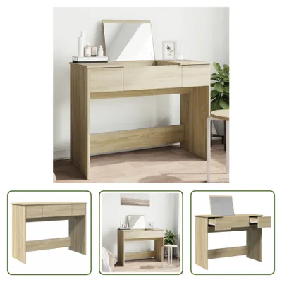 Produktbild von The Living Store Schminktisch mit Spiegel Sonoma-Eiche 100x45x76 cm