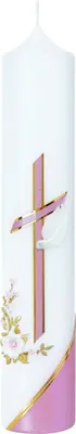 Produktbild von Taufkerze Mädchen "Rosa Kreuz mit Blüten" 265 x Ø 50 mm mit Namensverzierung