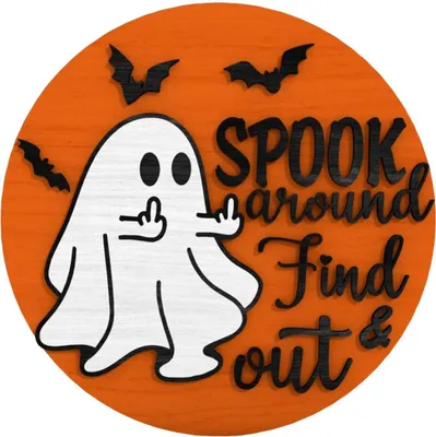 Produktbild von Halloween-Geister-Türschild „Spuk herum – Finde es heraus!“ Willkommensschild für die Veranda, hängende Holzplakette für Fenster und Wanddekoration.