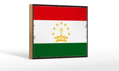 Produktbild von Holzschild Flagge Tadschikistan 18x12 cm Retro Tajikistan Dekoration