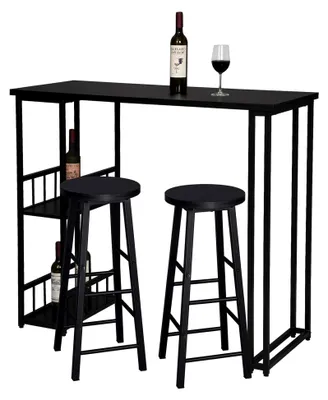 Produktbild von Bartisch mit 2 Barhockern, Stehtisch, Bistrotisch, Bartheke, Tresentisch, 2 Ablageflächen, Metallgestell, MDF, 120x50x105cm (BxTxH)