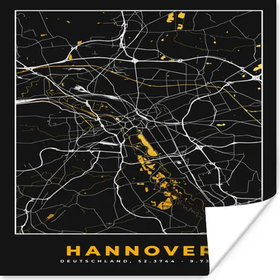 Produktbild von MuchoWow® Poster Hannover - Gold - Stadtplan - Karte - Deutschland 100x100 cm - Babyzimmer