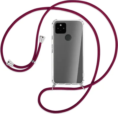 Produktbild von Handykette Backcover-Schutzhülle mit Band (Metall silberfarben) für Google Pixel 5a 5G  - dunkelrot