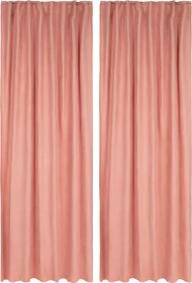 Two pink curtains are shown hanging side-by-side against a white background.