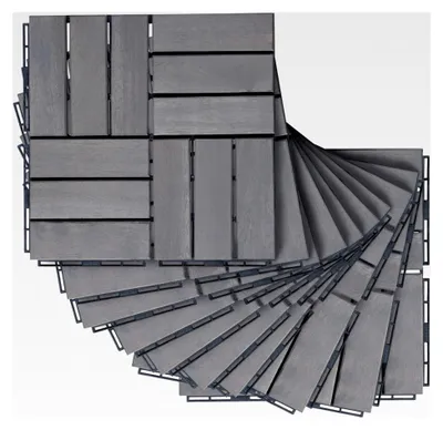 Produktbild von Terrassenfliesen Alliste 10er Set Holzfliesen für Balkon 12 Lamellen 0,9 m² Outdoor Bodenbelag für Garten Klickfliesen wetterfest Bodenplatten Grau