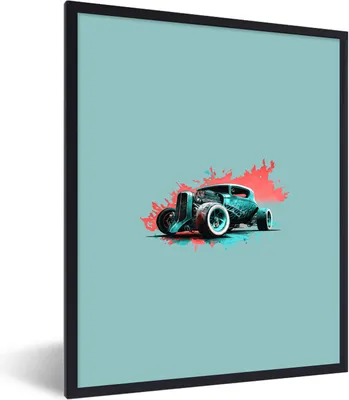 Produktbild von MuchoWow® Gerahmtes Poster Auto - Oldtimer - Farbe - Grün 60x80 cm - Poster mit Schwarzem Bilderrahmen Wandposter Rahmen Foto Bilder - Premium - Wanddeko Wohnzimmer