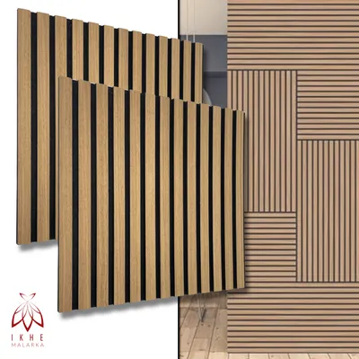 Immagine prodotto di Pannelli acustici 3D a doghe MDF con feltro 520x520x15mm - 2 pezzi (0,54m²) | fonoassorbenti e decorativi | rivestimento murale effetto legno 11003C