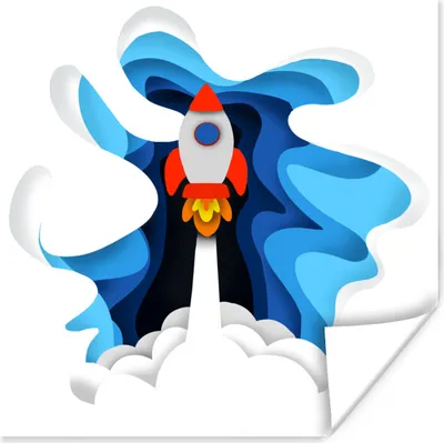 Produktbild von MuchoWow® Poster Illustration - Kinder - Rakete 30x30 cm - Wandposter - Printing