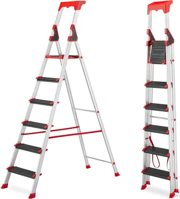 Zdjęcie produktu dla Drabina aluminiowa montażowa magazynowa profesjonalna HIGHER 6 stopniowa 150kg