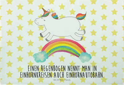 Produktbild von Mr. & Mrs. Panda Vesperplatte Einhorn Regenbogen - Weiß - Geschenk, Unicorn, Glas Servierplatte, Hackbrett, Glitzer, Küchenbrett, Schneidebrett, schneidbrett