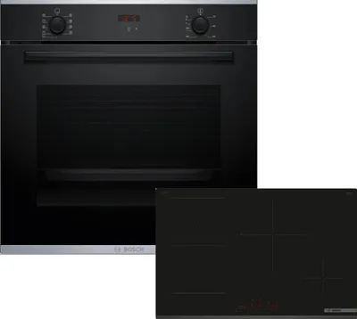 Produktbild von Bosch Einbau-Backofen-Set, HBA234BB3 + HEZ538000 + PVS83KHC1E, Einbau-Backofen, Induktionskochfeld, Clip-Auszug HBDPAL383