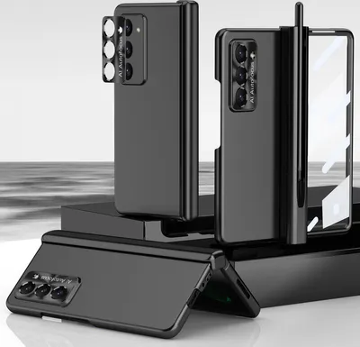 Produktbild von Hülle für Samsung Galaxy Z Fold 5 Magnet Scharnierschutz Stifthalter, Überzug Kratzfest Schutzhülle mit Linsenfolie, Displayschutz Schwarz
