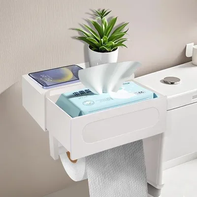 Immagine prodotto di Portarotolo bianco con ripiano e scomparto