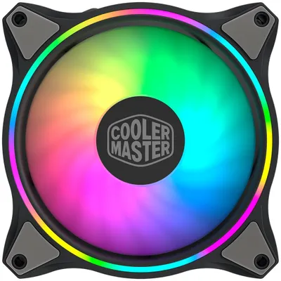 A computer fan with RGB lighting.