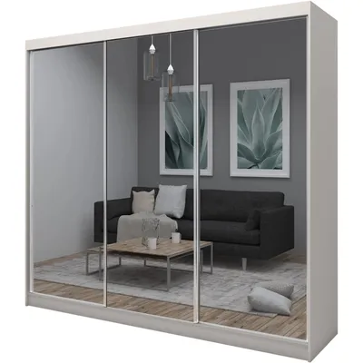 Image de Armoire BEAUTYSOFA avec portes coulissantes DEBRA - 240cm armoire avec miroirs et tringle à vêtements (cachemire)