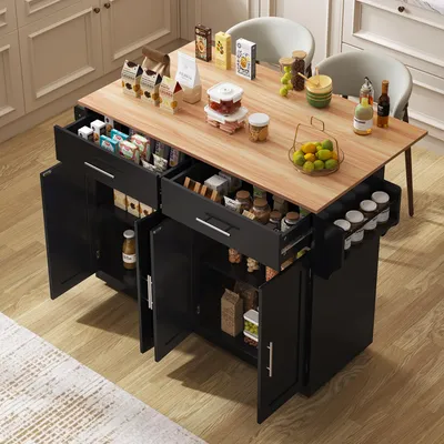 Produktbild von Servierwagen schwarz 120x46(70)x91, klappbare Tischplatte, Rollen und Holzbeine wechselbar, für Küche/Esszimmer.