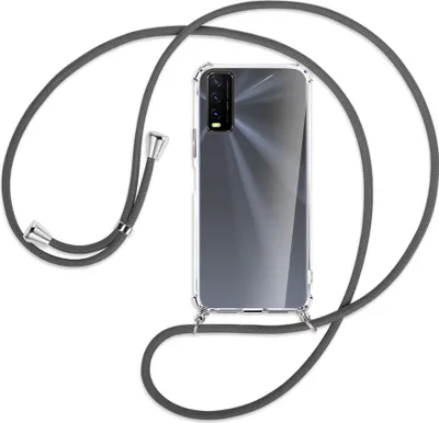 Produktbild von Handykette Backcover-Schutzhülle mit Band (Metall silberfarben) für vivo Y20s / Y11s - dunkelgrau