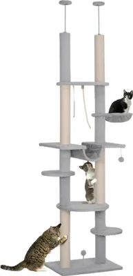 Image de Arbre à chat, hauteur réglable, design peu encombrant, gris