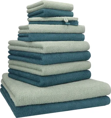 Produktbild von Betz 12-tlg. Handtuch-Set BERLIN 2 Liegetücher 4 Handtücher 2 Gästetücher 2 Seiftücher 2 Waschhandschuhe 100% Baumwolle – Farbe: jadegrün / taubenblau