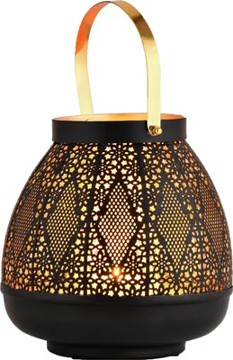 Produktbild von Marrakesch orientalische Deko Teelichthalter Windlicht 21cm groß schwarz gold | Kerzenhalter Kerzenständer Uraf als Aesthetic Deko für Wohnzimmer | Marokkanische Windlichter als Gartendeko draußen
