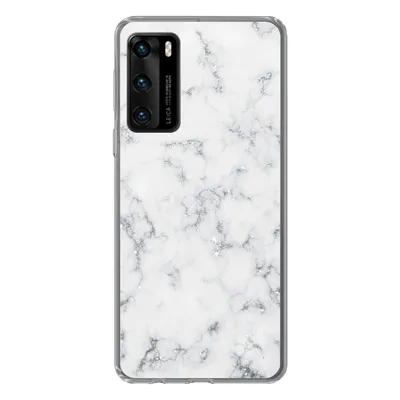 Produktbild von MuchoWow® Handyhülle Schutzhülle Hülle für Huawei P40 Marmor - Weiß - Silber - Glitter - Marmoroptik - Chic Silikon Softcase Handy Hülle - Handytasche