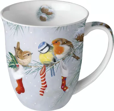 Produktbild von Tasse aus Porzellan Christmas Socks - Vögel und Weihnachtssocken 0,4L, Höhe 10,5cm