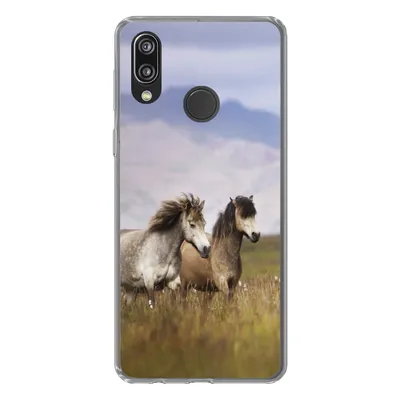 Produktbild von MuchoWow® Handyhülle Schutzhülle Hülle für Huawei P20 Lite (2020) Pferde - Gras - Berge Silikon Softcase Handy Hülle - Kartenhalter