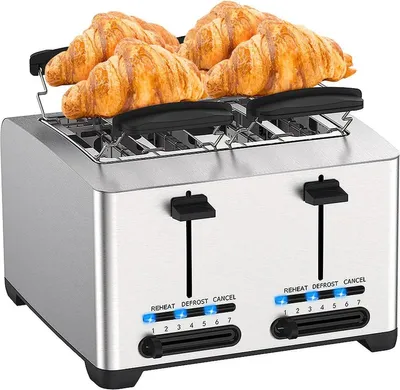 Produktbild von RVS Broodröster – Toaster – 4 Schlitze – Extra breite Schlitze – 7 Bräunungsstufen – 1500W