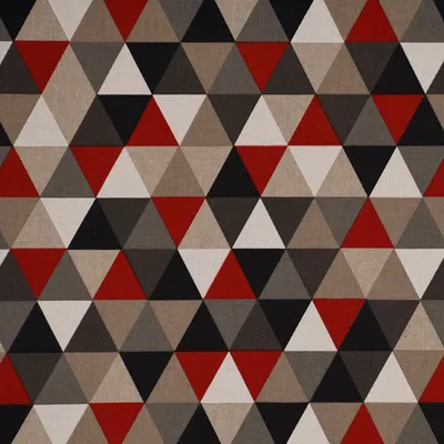 Produktbild von Dekostoff Meterware Halbpanama Leinenlook Dreiecke rot schwarz 1,40m