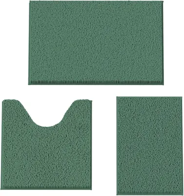 Imagen del producto de Juego de felpudos de chenilla, de 3 piezas, en forma de U, antideslizantes, absorbentes, para el baño