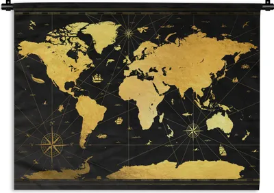 Produktbild von MuchoWow® Wandteppich Wandbehang Weltkarte - Luxus - Gold 120x90 cm Tapisserie Dekoration Wandtuch - Wohnen - Aufhänger für die Wand