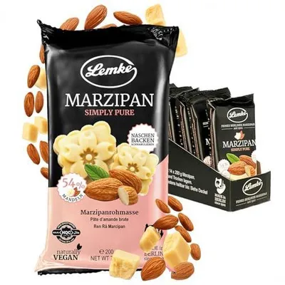 Produktbild von Lemke Marzipanrohmasse Simply Pure 14 x 200g- Feines Berliner Rohmarzipan ohne Alkohol - 54% Mandelanteil - Marzipan Rohmasse zum Backen