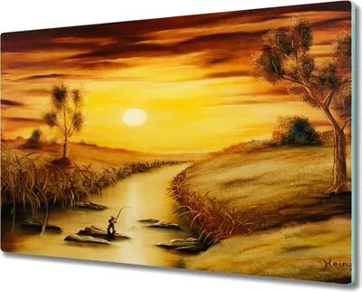 Produktbild von Coloray Küchenbrett Kochplattenabdeckung Hackbrett Schneidebrett Herdabdeckplatte 80x52 cm - Landschaft Baum Fluss