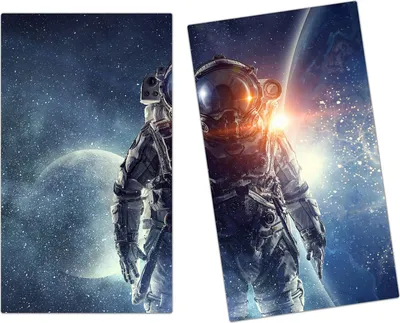 Produktbild von Spritzschutz Herdabdeckplatte Schneidebrett aus Glas Astronaut im Raumanzug 2-Teilig (60x52cm)