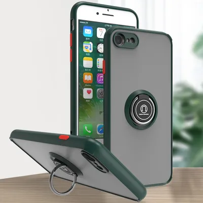 Produktbild von iPhone SE 2022 Hülle, Ring Halter Ständer Matte Transluzent TPU Rahmen Stoßfest Schutzhülle für iPhone SE 2022 / SE 2020 dunkelgrün