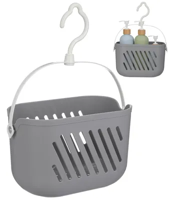 Obrázek produktu pro Košík do sprchy z plastu, závěsný, s háčky – multifunkční organizér do koupelny a kuchyně